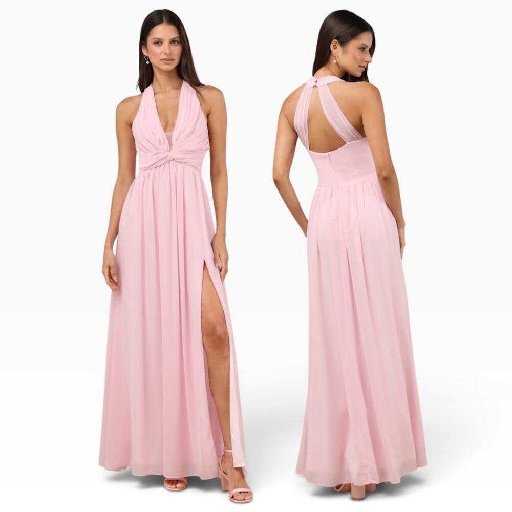 Lulus Marilina Light Pink Pleated Twist-Front Maxi Dress size S NWT